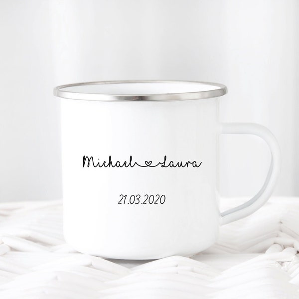 Tasse Pärchen Namen Emaille oder Keramik Wunschname individuell personalisiert Namenstasse Valentinstag beidseitig bedruckt