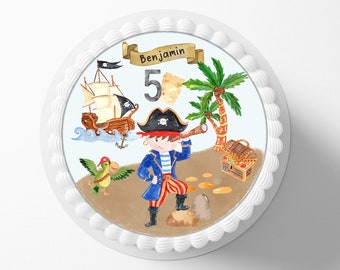 Cake topper pirate fondant desired name 20 cm diameter sugar image