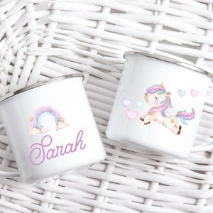 Children's mug unicorn watercolor desired name enamel or ceramic mug children's cup girl boy personalized birthday gift girl