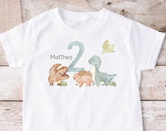 Immagine termoadesiva o TShirt Camicia di compleanno con nome Dino Dino personalizzata, camicia da ragazzo, maglietta da ragazzo