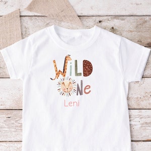 Iron-on or T-Shirt Wild One Name Birthday Number Long Sleeve Shirt White or Colored Textiles Girl Birthday T-Shirt First Birthday