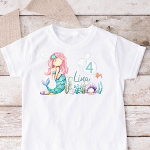 Iron-on image or T-shirt mermaid birthday number long-sleeved shirt name number white or colored textiles