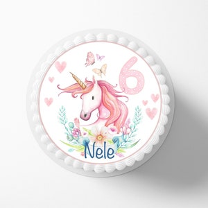 Cake topper unicorn fondant desired name 20 cm diameter sugar image