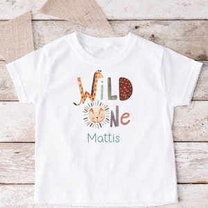 Iron-on or T-Shirt Wild One Name Birthday Number Long Sleeve Shirt White or Colored Textiles Boy Girl Birthday T-Shirt