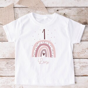 TShirt rainbow dots name birthday number white birthday shirt dusky pink first birthday