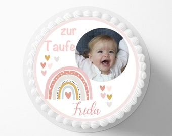 Topo de bolo batizado com foto arco íris fondant nome desejado 20 cm diâmetro imagem de açúcar decoração de bolo decoração de bolo menina rosa