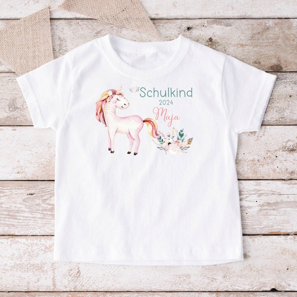Iron-on picture or T-shirt long-sleeved shirt school child unicorn name year white start of school 1st day of school beginners