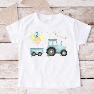 Iron-on transfer or T-Shirt tractor watercolor name birthday number white birthday shirt personalized farm