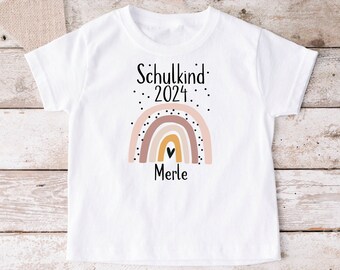 Bügelbild oder TShirt Langarmshirt Schulkind Regenbogen Name Jahreszahl weiß DIY Schultüte DTF Folie