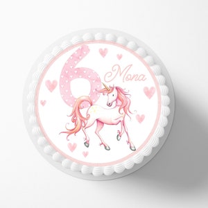 Topper per torta fondente unicorno nome desiderato 20 cm immagine zucchero