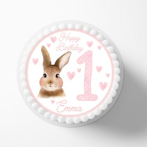 Cake topper coniglio fondente nome desiderato zucchero foto compleanno compleanno bambini ragazzo ragazza coniglio rosa