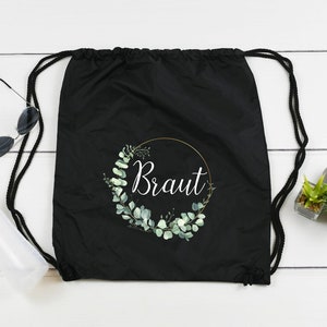 Bag "bride" for JGA wedding bride eucalyptus wreath gold cotton white drawstring bag gym bag bridesmaid tote bag