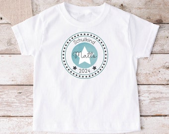 Image thermocollante ou T-shirt chemise à manches longues écolier étoile nom année blanc rentrée scolaire 1er jour d'école débutants