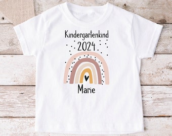 Image thermocollante ou T-shirt ou chemise à manches longues enfant de la maternelle arc-en-ciel nom année blanc début de la maternelle