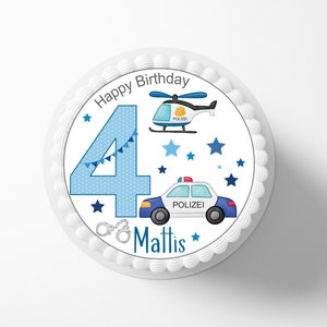 Cake topper polizia fondente nome desiderato immagine zucchero diametro 20 cm