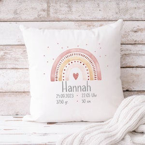 Pillow Cushion Cover Rainbow Dates of Birth Personalized Name White Girl Watercolor Dots Weight Size Date of Birth