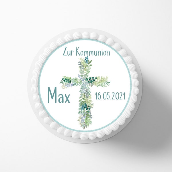 Gâteau Topper Communion Croix Fondant Nom Désiré 20 cm Diamètre