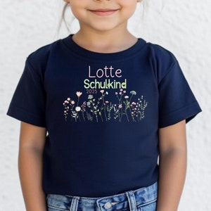 Maglietta scuola bambino fiori di campo manica corta o lunga nome anno inizio scuola 1° giorno di scuola prima iscrizione a scuola bianco rosa blu