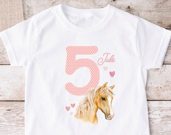 Image thermocollante ou T-shirt cheval chemise d'anniversaire nom numéro d'anniversaire chemise blanche à manches longues pour filles