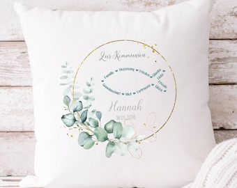 Personalized Eucalyptus Fish Pillow with Name, White, for Girls, Communion Gift