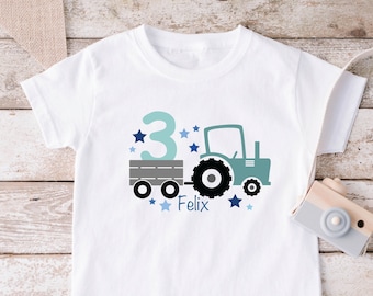 TShirt Tracteur Nom Numéro d’anniversaire blanc