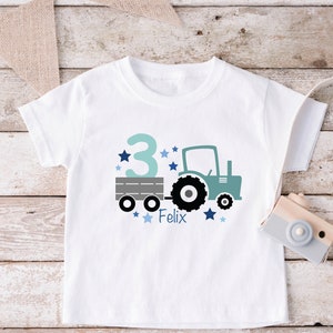 TShirt Tractor Name Birthday number white