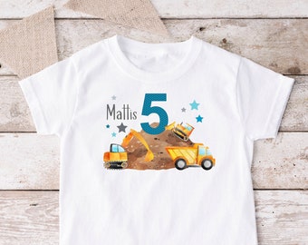 TShirt nom du chantier de construction numéro d’anniversaire blanc