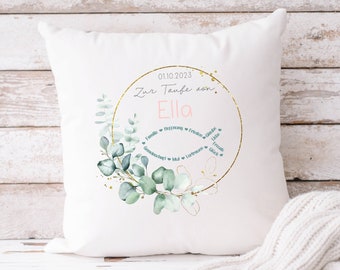 Pillow cushion cover for baptism eucalyptus fish personalized name white girl