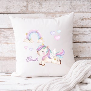 Kissen Kissenbezug Einhorn personalisiert Name weiß Mädchen Einhornkissen Pferd Schmetterlinge