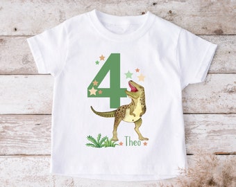 TShirt Dino Watercolor Name Birthday number white