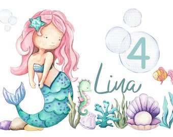 Ironing picture Mermaid Birthday number white or colored textiles