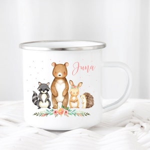 Children's mug forest animals desired name enamel or ceramic mug children's cup birthday gift girl boy customizable