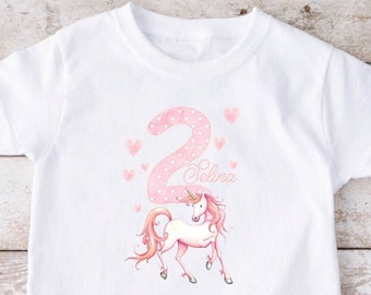 Bügelbild oder TShirt Einhorn Geburtstag Geburtstagsshirt Mädchen DIY personalisiert Mädchen rosa Name Zahl