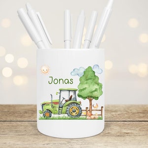 Pot à crayons en céramique tracteur inscription scolaire enfants boîte à crayons inscription scolaire personnalisée garçon bureau d'école