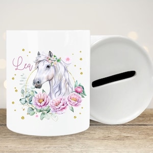 Money box horse gold with name ceramic children&#39;s money box
