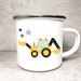 Children's Mug Excavator Wish Name Watercolor Enamel or Ceramic Mug