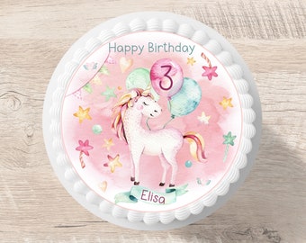 Tortenaufleger Einhorn Fondant Wunschname 20 cm Durchmesser Zuckerbild