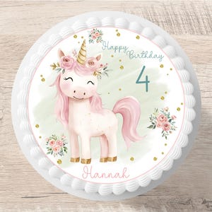 Cake topper unicorno fondente nome desiderato 20 cm diametro zucchero immagine torta immagine cavallo ragazza ragazza rosa compleanno bambini