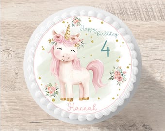 Adorno para tarta unicornio fondant nombre deseado 20 cm diámetro azúcar imagen tarta imagen caballo niña niña rosa cumpleaños infantil