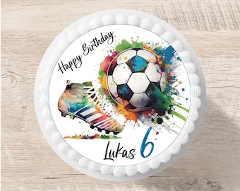 Cake topper football fondant personalized name 20 cm diameter sugar image boy birthday soccer football