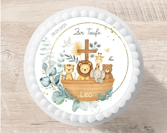 Cake topper baptism ark eucalyptus fondant desired name 20 cm diameter sugar image cake image cake decoration