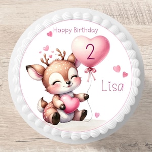 Topper per torta cervo fondente nome desiderato diametro 20 cm immagine zucchero compleanno bambini personalizzata