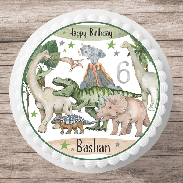 Cake topper dinos green fondant name number sugar image, cake image green boy girl