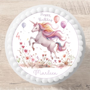 Topper per torta fondente unicorno nome desiderato immagine zucchero diametro 20 cm