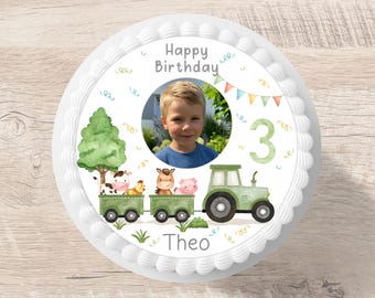 Cake topper tractor fondant personalized name 20 cm diameter sugar picture farm
