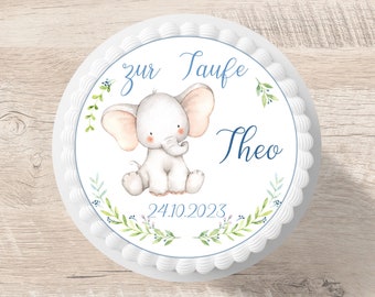 Tortenaufleger Taufe Elefant Fondant Wunschname 20 cm Durchmesser