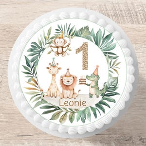Cake Topper Jungle Fondant Nome personalizzato Diametro 20 cm Jungle Safari Decorazione per torta di compleanno per bambini Immagine di zucchero Compleanno