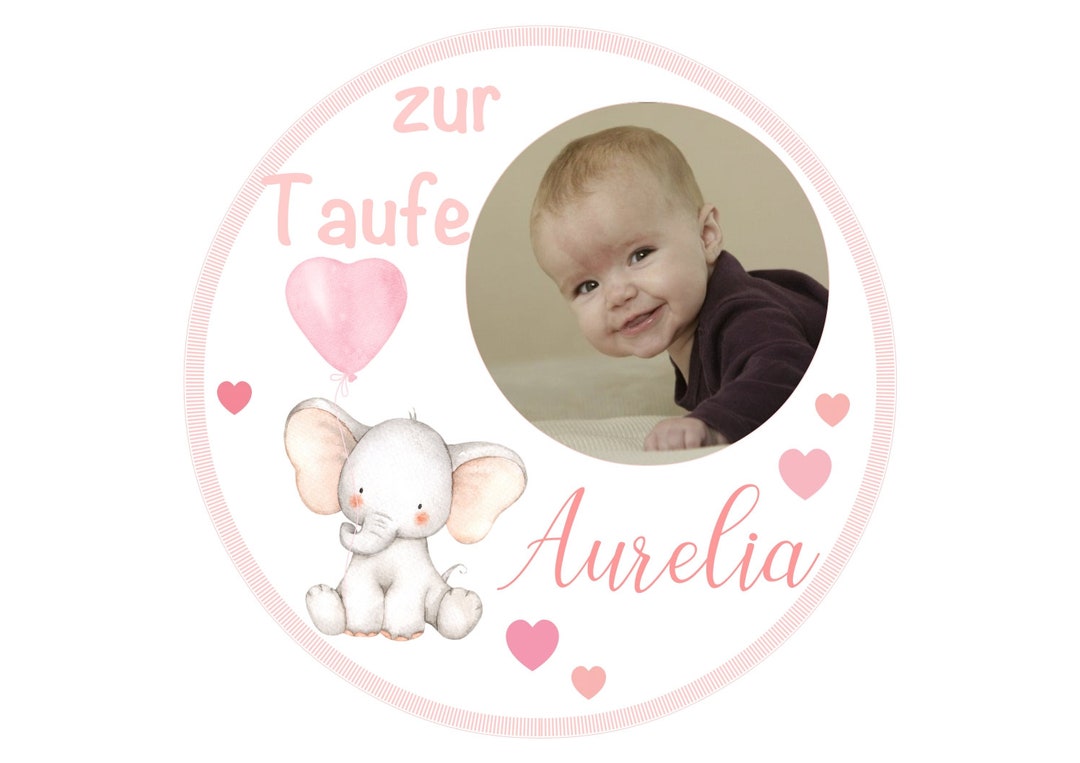 Cake Topper Baptism Elephant With Photo Fondant Desired Name Etsy