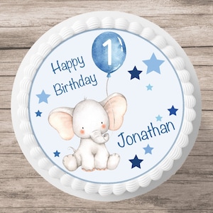 Cake topper elefante fondente nome desiderato zucchero foto torta foto primo compleanno ragazzo stelle blu