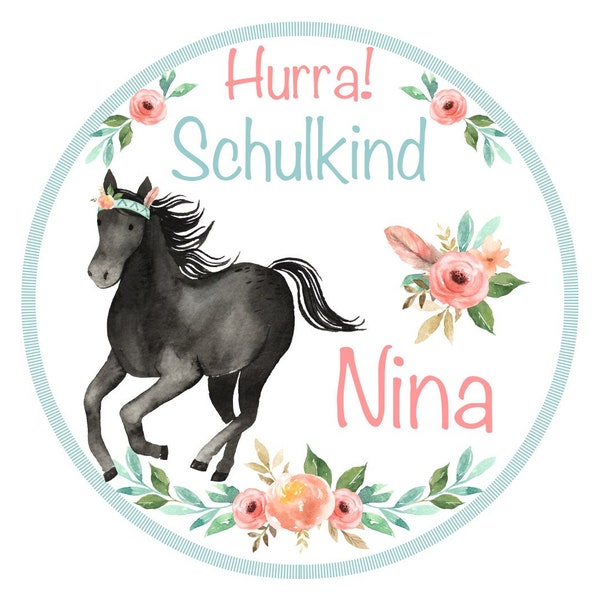 Cake topper Schoolchild Horse black Fondant Desired name 20 cm Diameter